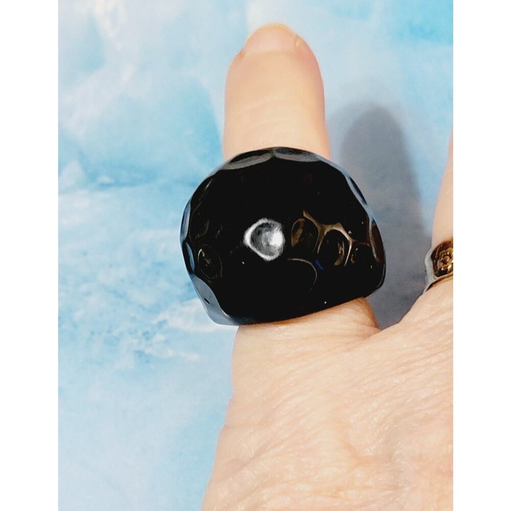 Black Lucite Bubble Ring Size 5.5 Chunky Domed‎ MOD Vintage r-35